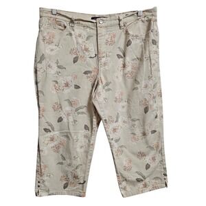 Gloria‎ Vanderbilt Amanda Capri Pants Womens 14 Beige Floral High Rise Cropped